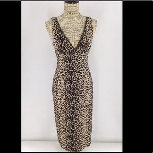 bebe (Sm) Leopard print ,v-neck empire waist dress